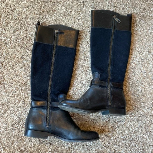 Tory Burch Riding Boots Wool Leather Black Navy Womens Size 6 - Picture 3 of 8